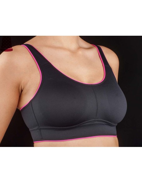 Sujetador deportivo Gina copa C sin aros ni relleno de Selene - NEGRO Y FUCSIA