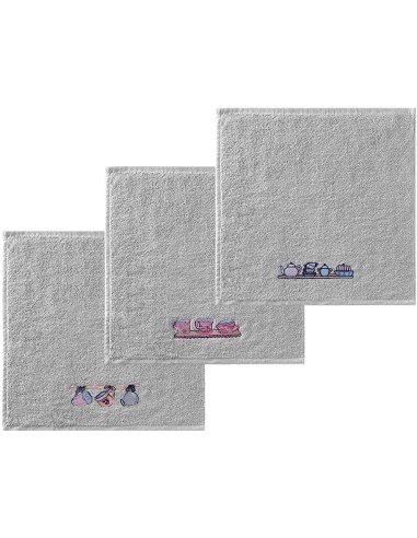 Juego 3 paños de cocina rizo algodón Tazas de Ajuar