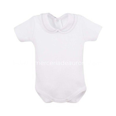 Body bebé cuello piqué festón m/corta de Calamaro -...