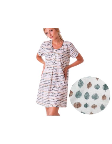 Camisón mujer manga corta Hojas de Leniss