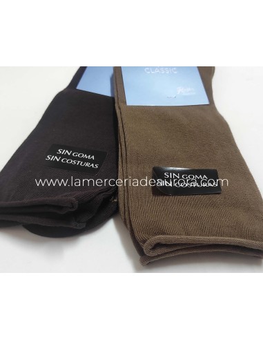 Calcetín hombre algodón sin costuras puño rulo 2400 de Rodfer - MARRÓN y CÁMEL