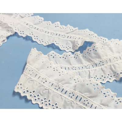 Bordado doble fruncido con pasacintas blanco (ancho 7,5 cms) Danna