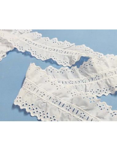 Bordado doble fruncido con pasacintas blanco (ancho 7,5 cms) Danna