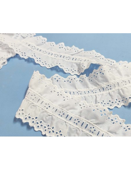 Bordado doble fruncido con pasacintas blanco (ancho 7,5 cms) Danna