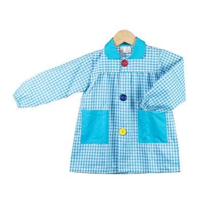 Baby escolar cuadros y botones grandes TURQUESA