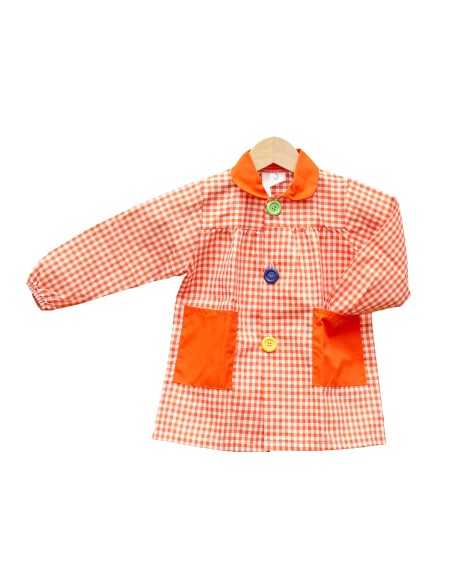 Baby escolar cuadros y botones grandes NARANJA