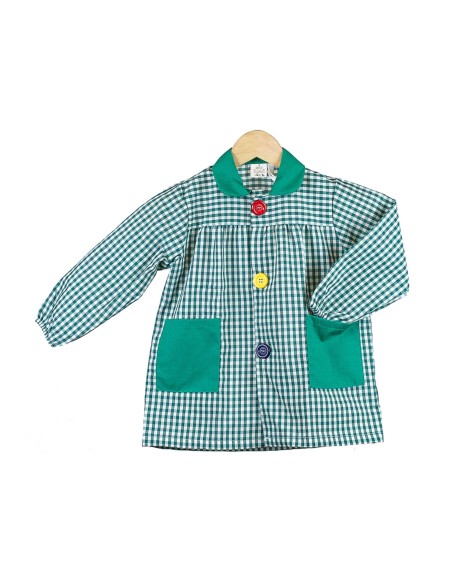 Baby escolar cuadros y botones grandes VERDE