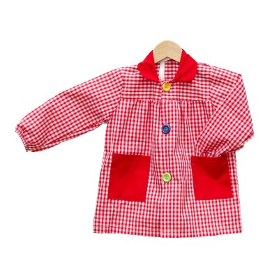 Baby escolar cuadros y botones grandes ROJO