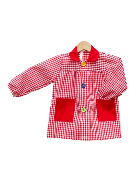 Baby escolar cuadros y botones grandes ROJO