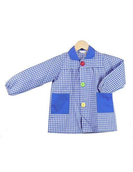 Baby escolar cuadros y botones grandes CELESTE