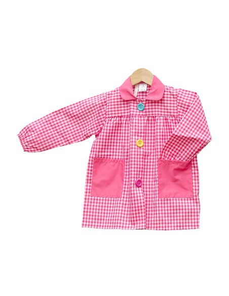 Baby escolar cuadros y botones grandes ROSA