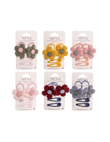 Coleteros flor canalé (2 uds) + clips rana (2 uds) de Siena complementos - varios colores