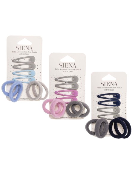 Clips rana + coleteros (4+4 uds) de Siena complementos - varios colores