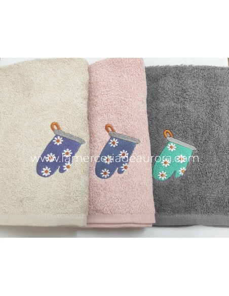 Paños de cocina rizo algodón bordado (pack 3 uds) Manopla de Barceló