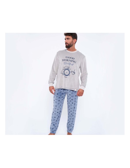 Pijama largo hombre microvelour "Good Morning" de Muydemi