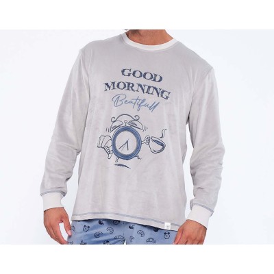 Pijama largo hombre microvelour "Good Morning" de Muydemi 2