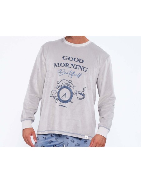 Pijama largo hombre microvelour "Good Morning" de Muydemi