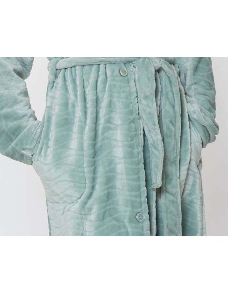 Bata larga coralina abotonada mujer Olas de Kinanit