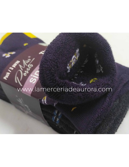 Calcetín mujer algodón puño rulo sin costuras Fantasía (pack 3 pares) 3570 de Posets