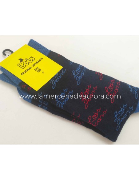 Calcetín caballero algodón sin costuras Vintage de Lois - AZUL