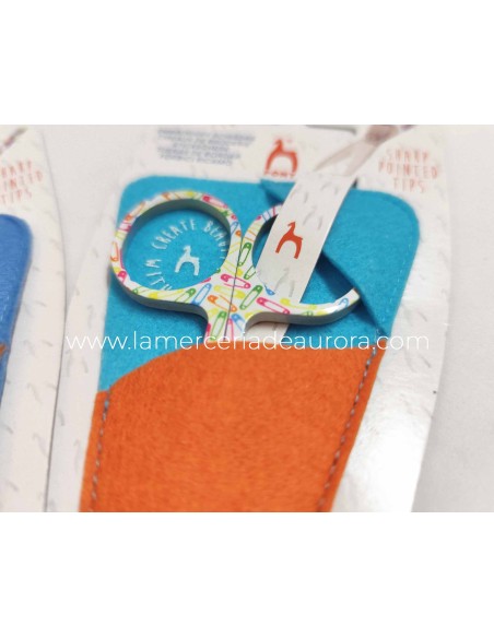Tijera bordar (9,5cm) Imperdibles con funda fieltro de Pony