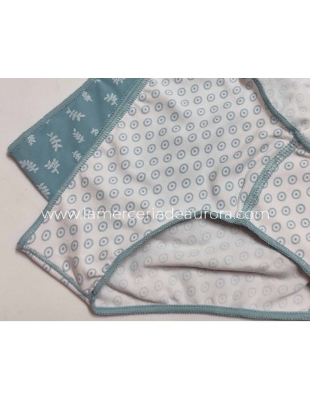 Pack bragas niña 995 de Naiara - ABSTRACTO Y RAMAS VERDE Y BLANCO