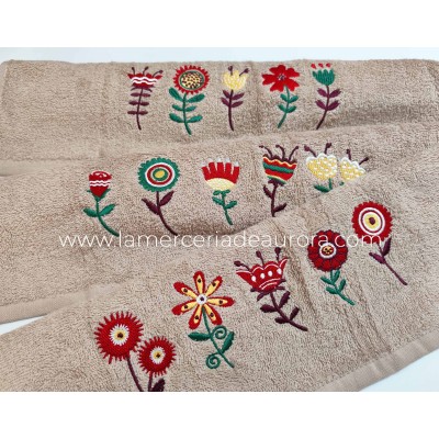 Juego 3 paños de cocina rizo algodón bordado Flower de Ajuar 2