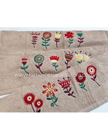 Juego 3 paños de cocina rizo algodón bordado Flower de Ajuar - DETALLE