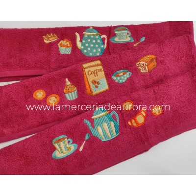 Juego 3 paños de cocina rizo algodón bordado Coffee de Ajuar 2