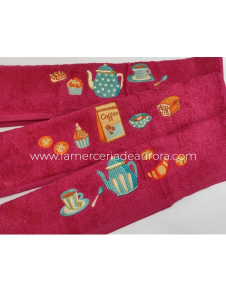Juego 3 paños de cocina rizo algodón bordado Coffee de Ajuar - DETALLE