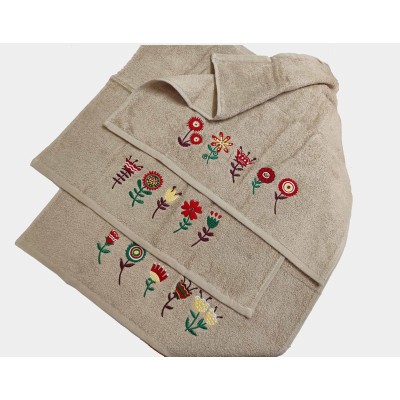 Juego 3 paños de cocina rizo algodón bordado Flower de Ajuar