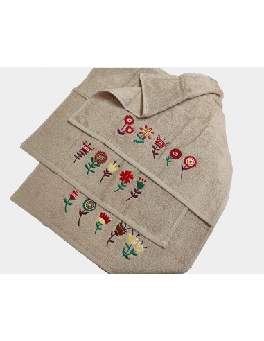 Juego 3 paños de cocina rizo algodón bordado Flower de Ajuar