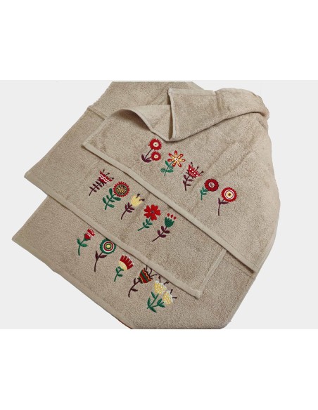 Juego 3 paños de cocina rizo algodón bordado Flower de Ajuar