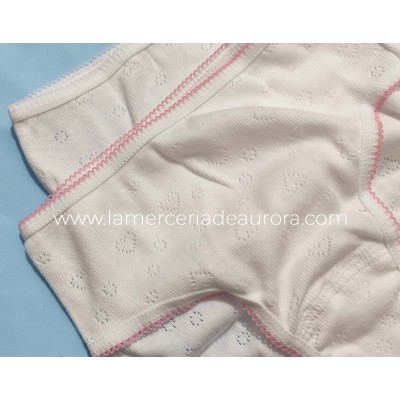 Braga niña algodón calada corazones (2 uds) Delicatta by Calamaro - BORDE ROSA y BLANCO 2