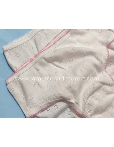 Braga niña algodón calada corazones (2 uds) Delicatta by Calamaro - BORDE ROSA y BLANCO