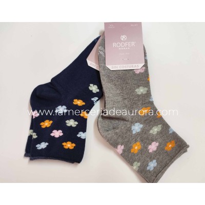 Calcetines mujer algodón sin costuras puño rulo Flores 6750L de Rodfer 2