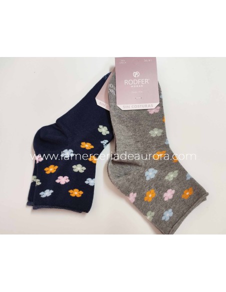 Calcetines mujer algodón sin costuras puño rulo Flores 6750L de Rodfer Calcetines mujer algodón sin costuras puño rulo Flores 6750L de Rodfer