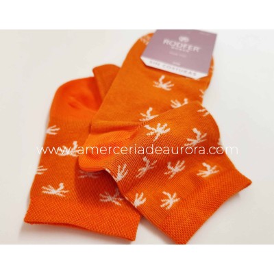 Calcetines mujer algodón sin costuras Palmeras de Rodfer - NARANJA 2
