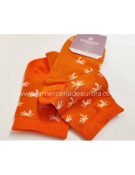 Calcetines mujer algodón sin costuras Palmeras de Rodfer - NARANJA