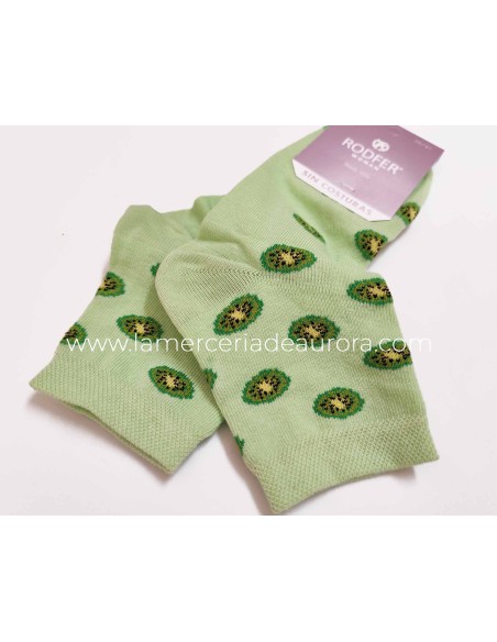 Calcetines mujer algodón sin costuras Kiwis de Rodfer - VERDE