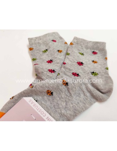 Calcetines mujer algodón sin costuras Mariquitas de Rodfer - GRIS