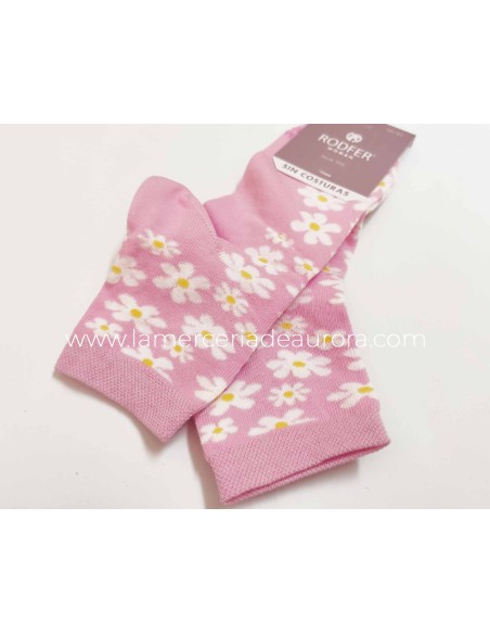 Calcetines mujer algodón sin costuras Margaritas de Rodfer - ROSA