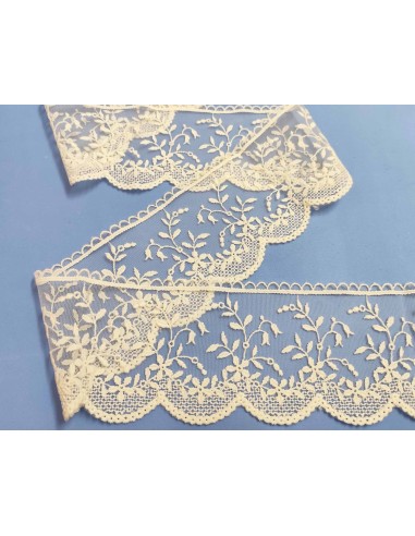 Encaje de tul bordado marfil (ancho 8,5 cm) Delia