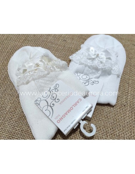 Calcetín ceremonia niña 2513 de Carlomagno - NATURAL y BLANCO