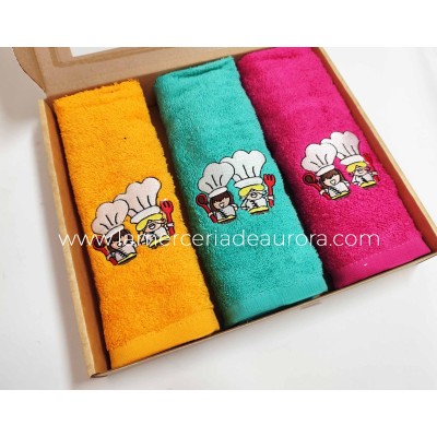 Estuche 3 paños cocina rizo algodón Chef de Barceló 2