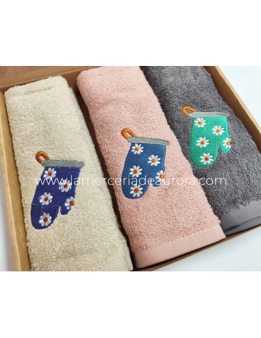 Estuche 3 paños cocina rizo algodón Manopla de...