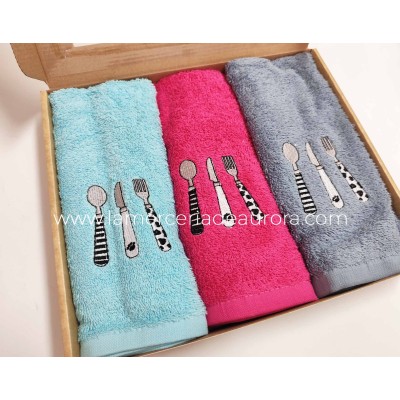 Estuche 3 paños cocina rizo algodón Cubiertos de Barceló 2