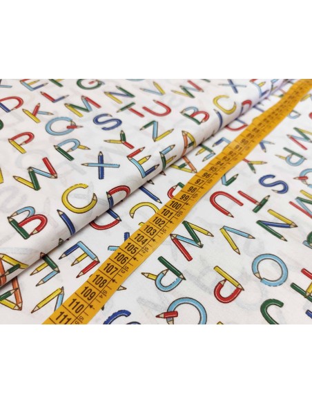 Tela algodón estampada Abecedario de lápices (ancho 145cm)