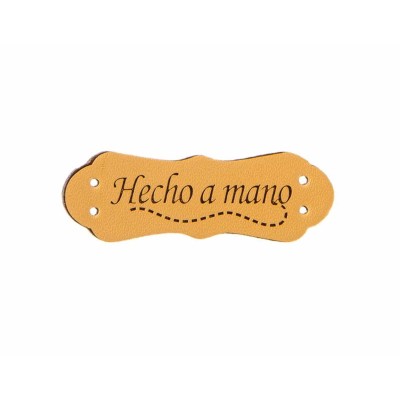 Etiquetas polipiel beige con forma (25 uds) "Hecho a mano"