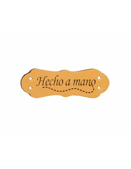 Etiquetas polipiel beige con forma (25 uds) "Hecho a mano"